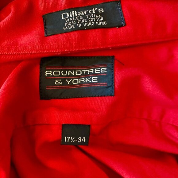 Roundtree & Yorke Red Long Sleeve Button Down Men's Dress Neck 17.5 - Picture 8 of 8